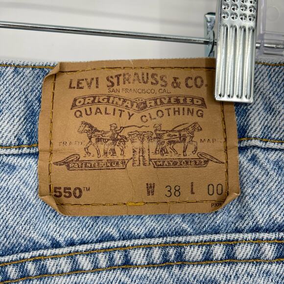 Vintage Orange Tab Levi’s 550 Light Wash Denim Shorts Sz 38 Baggy Y2K Dad Shorts - Picture 7 of 16